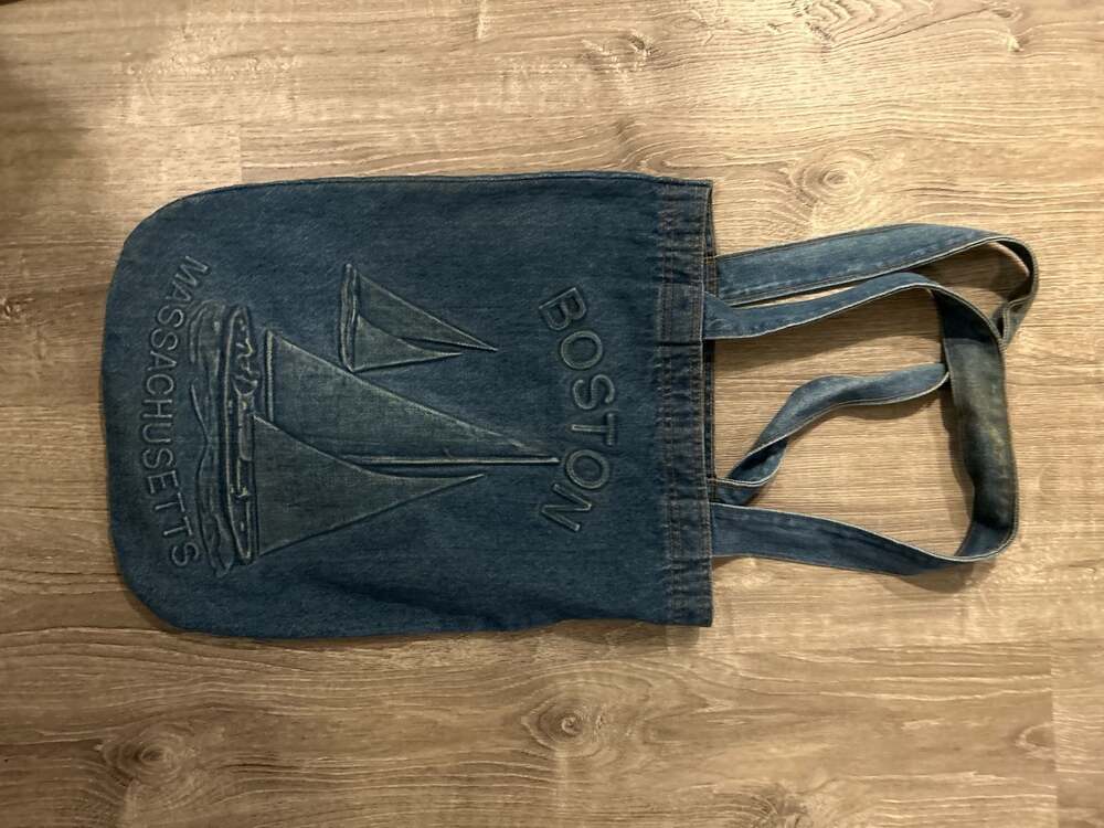 Vintage Boston Massachusetts Embossed Sailboat Denim Tote Bag Made in USA